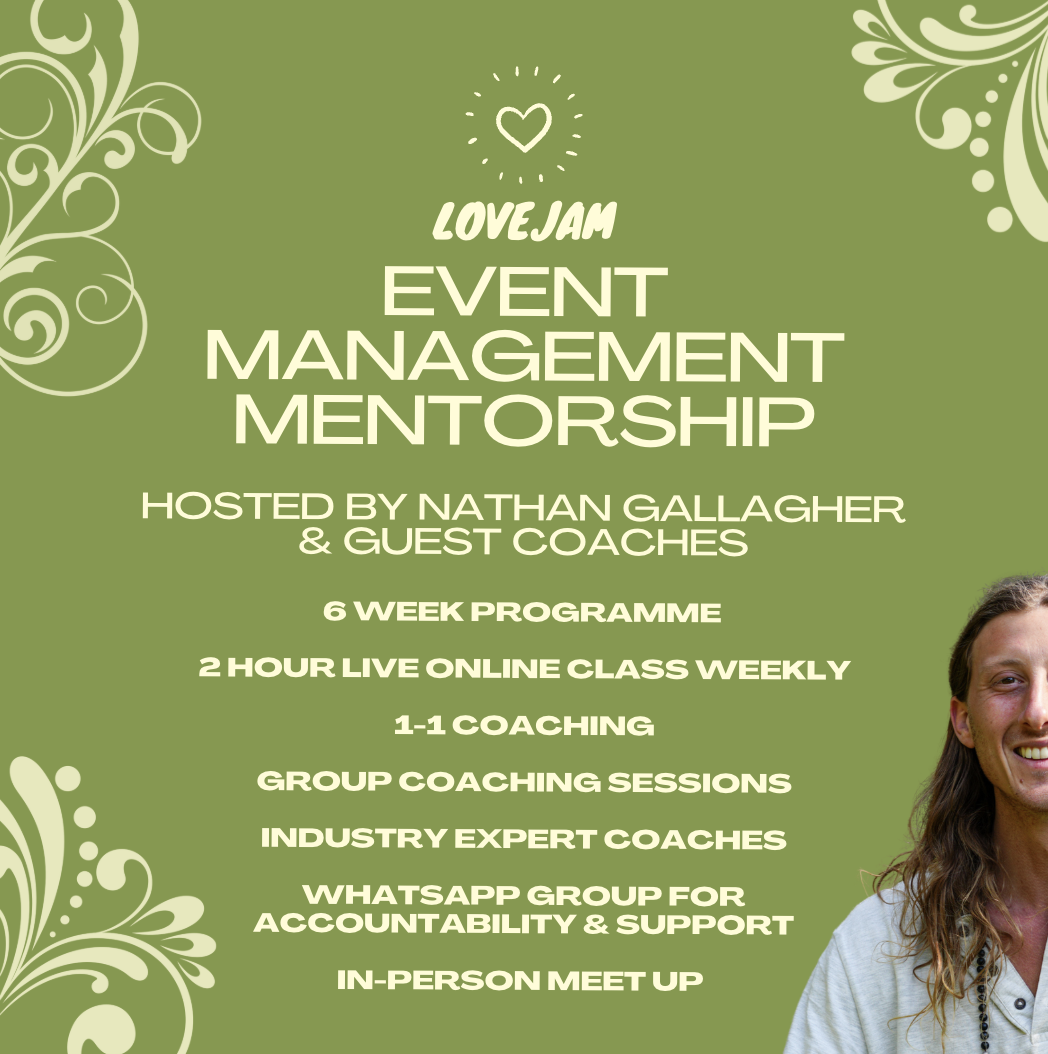 Lovejam Event Management Mentorship flyer with Nathan Gallagher